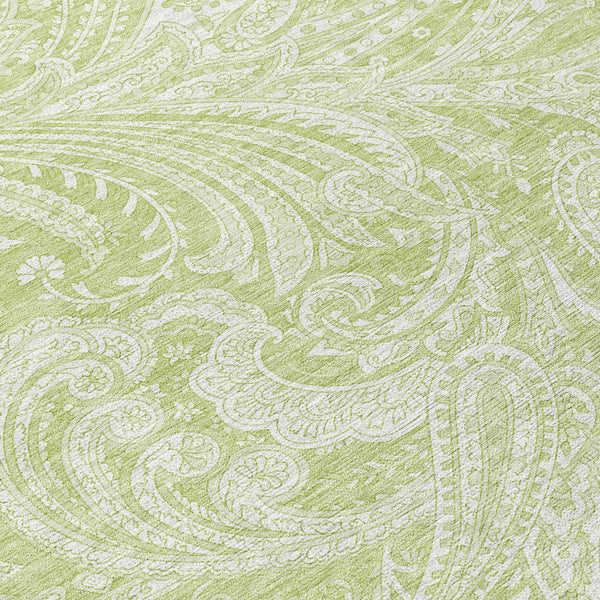 Homeroots 3' Stylish Green And Ivory Paisley Washable Area Rug For Indoor And Outdoor Spaces, Durable Design 8' Round Polyester 580144