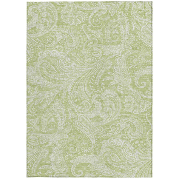 Homeroots 3' Stylish Green And Ivory Paisley Washable Area Rug For Indoor And Outdoor Spaces, Durable Design 8' X 10' Polyester 580145