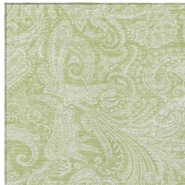 Homeroots 3' Stylish Green And Ivory Paisley Washable Area Rug For Indoor And Outdoor Spaces, Durable Design 9' X 12' Polyester 580146