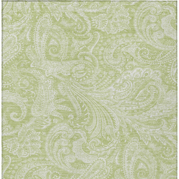 Homeroots 3' Stylish Green And Ivory Paisley Washable Area Rug For Indoor And Outdoor Spaces, Durable Design 9' X 12' Polyester 580146