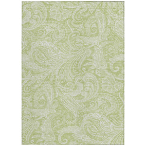 Homeroots 3' Stylish Green And Ivory Paisley Washable Area Rug For Indoor And Outdoor Spaces, Durable Design 10' X 14' Polyester 580147