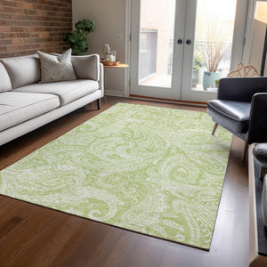 Homeroots 3' Stylish Green And Ivory Paisley Washable Area Rug For Indoor And Outdoor Spaces, Durable Design 10' X 14' Polyester 580147