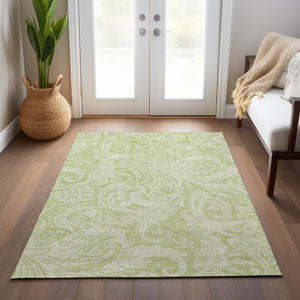 Homeroots 3' Stylish Green And Ivory Paisley Washable Area Rug For Indoor And Outdoor Spaces, Durable Design 10' X 14' Polyester 580147