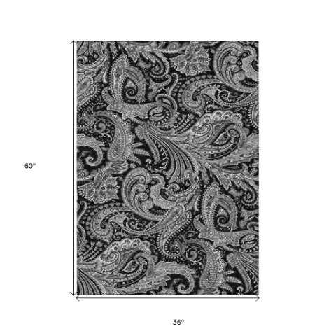 Homeroots 3' Stylish Green And Ivory Paisley Washable Area Rug For Indoor And Outdoor Spaces, Durable Design 3' X 5' Polyester 580148