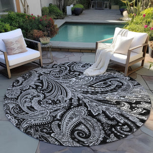 Homeroots 3' Stylish Green And Ivory Paisley Washable Area Rug For Indoor And Outdoor Spaces, Durable Design 8' Round Polyester 580150