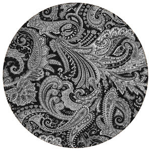 HomeRoots 5' Timeless Black Gray White Paisley Washable Area Rug for Indoor and Outdoor High-Traffic Spaces 8' Round 580150