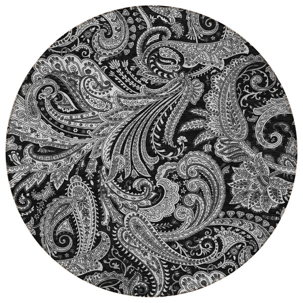 Homeroots 3' Stylish Green And Ivory Paisley Washable Area Rug For Indoor And Outdoor Spaces, Durable Design 8' Round Polyester 580150