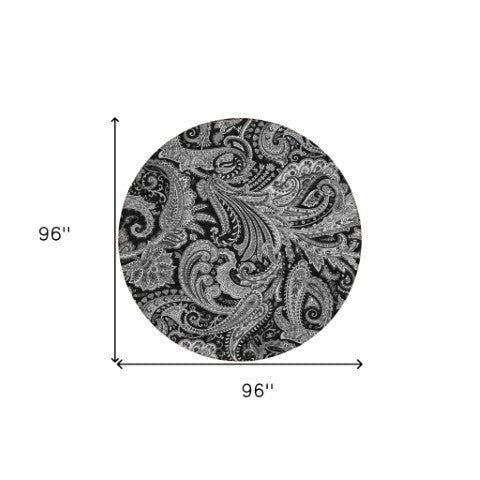 Homeroots 3' Stylish Green And Ivory Paisley Washable Area Rug For Indoor And Outdoor Spaces, Durable Design 8' Round Polyester 580150