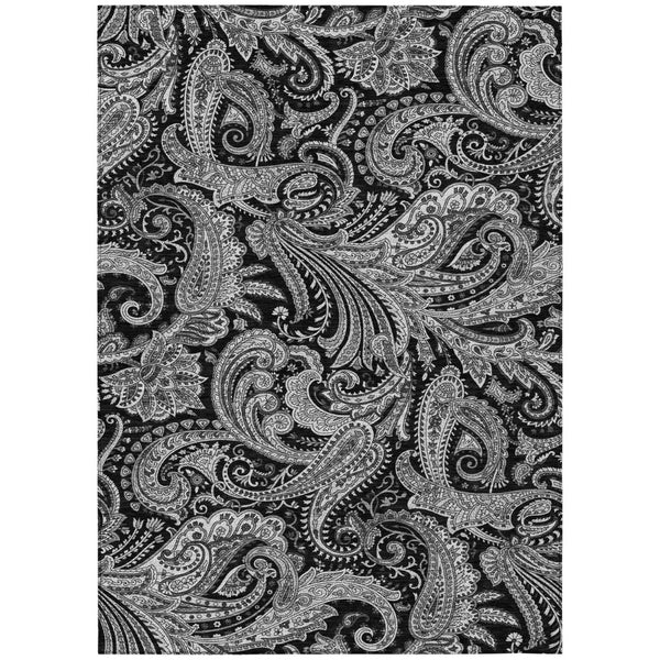 HomeRoots 9' Timeless Black, Gray, and White Paisley Washable Area Rug for Indoor and Outdoor Elegance 9' X 12' 580152