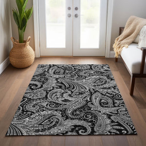 Homeroots 3' Stylish Green And Ivory Paisley Washable Area Rug For Indoor And Outdoor Spaces, Durable Design 10' X 14' Polyester 580153