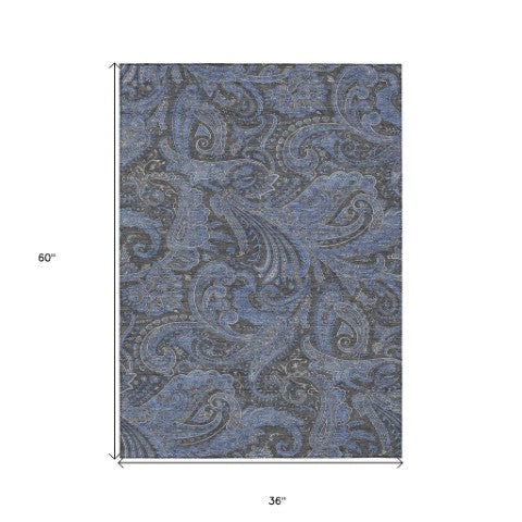 Homeroots 3' Stylish Green And Ivory Paisley Washable Area Rug For Indoor And Outdoor Spaces, Durable Design 3' X 5' Polyester 580154