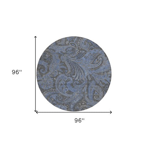 Homeroots 3' Stylish Green And Ivory Paisley Washable Area Rug For Indoor And Outdoor Spaces, Durable Design 8' Round Polyester 580156