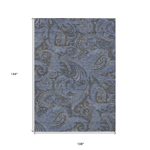 Homeroots 3' Stylish Green And Ivory Paisley Washable Area Rug For Indoor And Outdoor Spaces, Durable Design 9' X 12' Polyester 580158