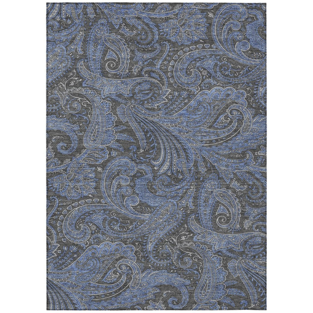 HomeRoots 9' Charcoal Gray and Blue Paisley Area Rug - Washable, Durable, Ideal for Indoor and Outdoor Spaces 9' X 12' 580158