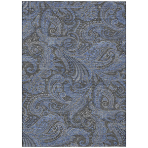 HomeRoots 9' Charcoal Gray and Blue Paisley Area Rug - Washable, Durable, Ideal for Indoor and Outdoor Spaces 9' X 12' 580158