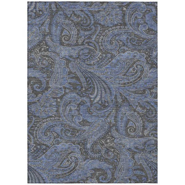 HomeRoots 9' Charcoal Gray and Blue Paisley Area Rug - Washable, Durable, Ideal for Indoor and Outdoor Spaces 9' X 12' 580158