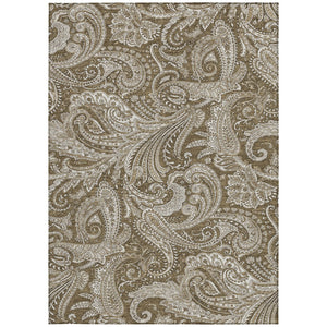 Homeroots 3' Stylish Green And Ivory Paisley Washable Area Rug For Indoor And Outdoor Spaces, Durable Design 5' X 8' Polyester 580161