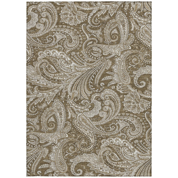 Homeroots 3' Stylish Green And Ivory Paisley Washable Area Rug For Indoor And Outdoor Spaces, Durable Design 5' X 8' Polyester 580161