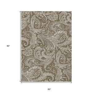 Homeroots 3' Stylish Green And Ivory Paisley Washable Area Rug For Indoor And Outdoor Spaces, Durable Design 5' X 8' Polyester 580161