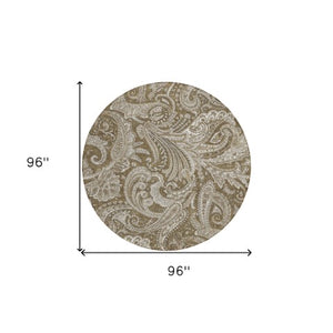 Homeroots 3' Stylish Green And Ivory Paisley Washable Area Rug For Indoor And Outdoor Spaces, Durable Design 8' Round Polyester 580162