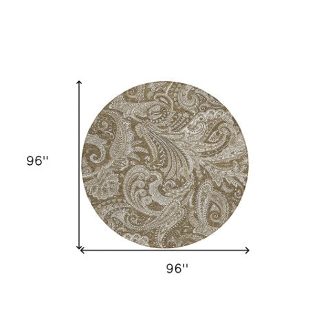 Homeroots 3' Stylish Green And Ivory Paisley Washable Area Rug For Indoor And Outdoor Spaces, Durable Design 8' Round Polyester 580162