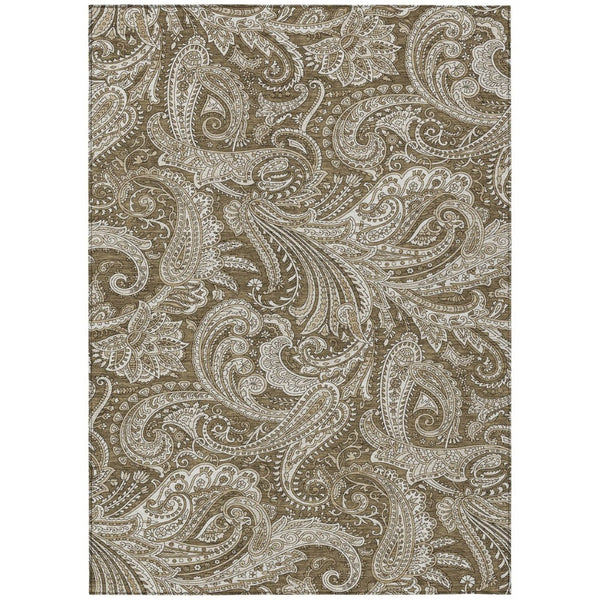 HomeRoots 5' Elegant Chocolate Beige Ivory Paisley Area Rug – Durable, Washable for Indoor & Outdoor Spaces 8' X 10' 580163