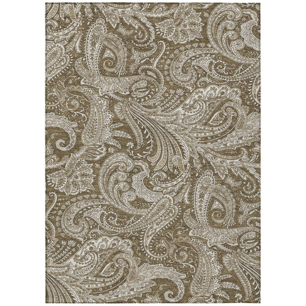 HomeRoots 9' Elegant Chocolate Beige and Ivory Paisley Area Rug - Stylish, Durable, Machine Washable Design for Any Space 9' X 12' 580164