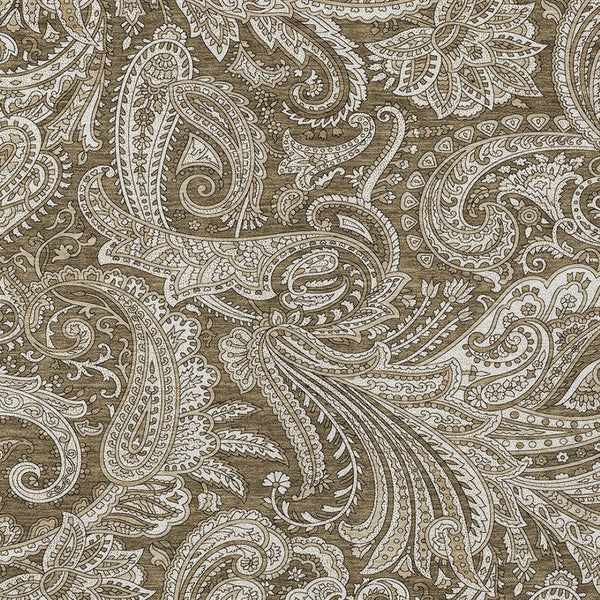 Homeroots 3' Stylish Green And Ivory Paisley Washable Area Rug For Indoor And Outdoor Spaces, Durable Design 9' X 12' Polyester 580164