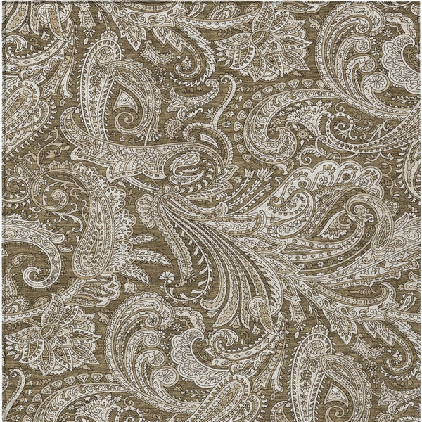 Homeroots 3' Stylish Green And Ivory Paisley Washable Area Rug For Indoor And Outdoor Spaces, Durable Design 10' X 14' Polyester 580165