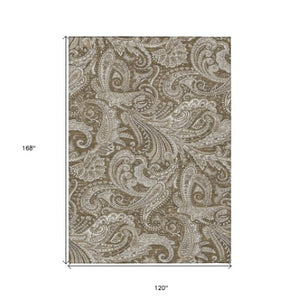 Homeroots 3' Stylish Green And Ivory Paisley Washable Area Rug For Indoor And Outdoor Spaces, Durable Design 10' X 14' Polyester 580165