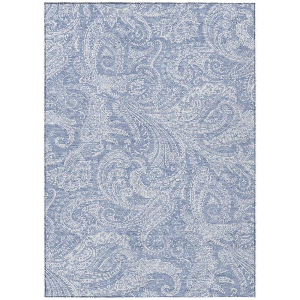 HomeRoots 5' Durable Paisley Area Rug in Denim Blue, Sky Blue & Ivory – Washable for Indoor & Outdoor Use 5' X 8' 580167