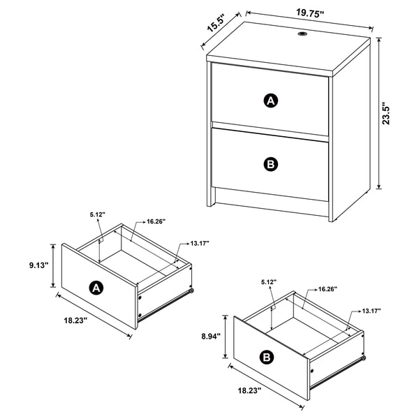 English Elm Geary Mango 2-Drawer Nightstand with LED Light, Dual Outlet, USB-A & USB-C Charging Ports, Compact Wood-Grain Storage B062P375561