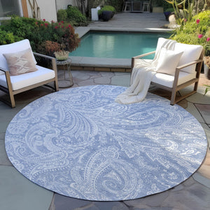 Homeroots 3' Stylish Green And Ivory Paisley Washable Area Rug For Indoor And Outdoor Spaces, Durable Design 8' Round Polyester 580168