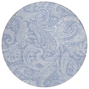 HomeRoots 5' Durable Paisley Area Rug in Denim Blue, Sky Blue & Ivory – Washable for Indoor & Outdoor Use 8' Round 580168