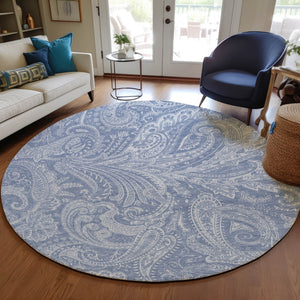 Homeroots 3' Stylish Green And Ivory Paisley Washable Area Rug For Indoor And Outdoor Spaces, Durable Design 8' Round Polyester 580168