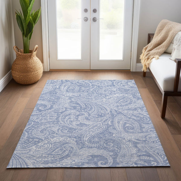 Homeroots 3' Stylish Green And Ivory Paisley Washable Area Rug For Indoor And Outdoor Spaces, Durable Design 9' X 12' Polyester 580170