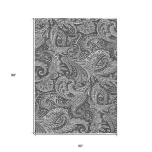 Homeroots 3' Stylish Green And Ivory Paisley Washable Area Rug For Indoor And Outdoor Spaces, Durable Design 5' X 8' Polyester 580173