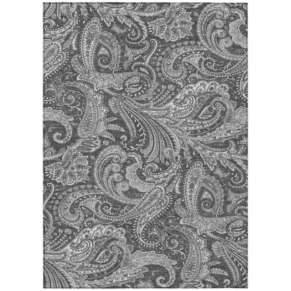 HomeRoots 5' Gray Charcoal and Ivory Paisley Washable Area Rug for Indoor and Outdoor Spaces – Durable & Stylish 5' X 8' 580173