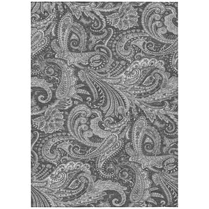 HomeRoots 5' Gray Charcoal and Ivory Paisley Washable Area Rug for Indoor and Outdoor Spaces – Durable & Stylish 5' X 8' 580173