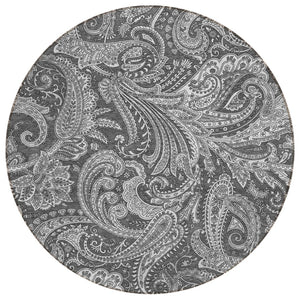 HomeRoots 5' Gray Charcoal and Ivory Paisley Washable Area Rug for Indoor and Outdoor Spaces – Durable & Stylish 8' Round 580174