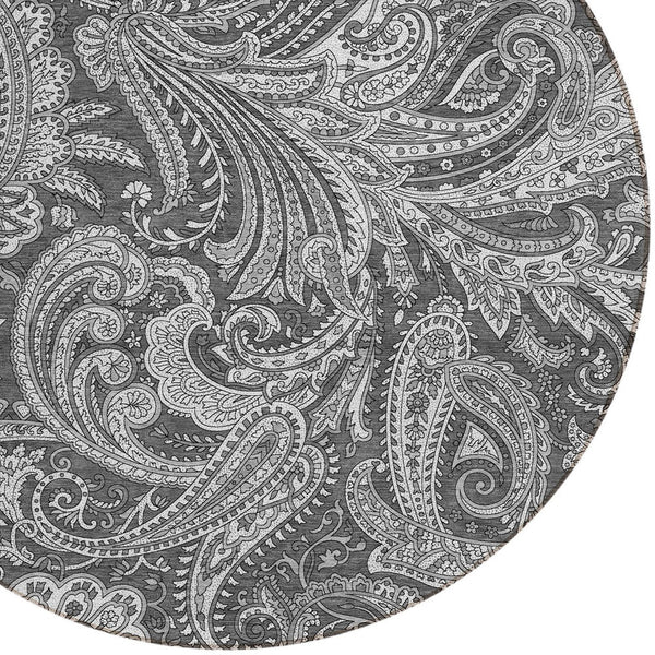 Homeroots 3' Stylish Green And Ivory Paisley Washable Area Rug For Indoor And Outdoor Spaces, Durable Design 8' Round Polyester 580174