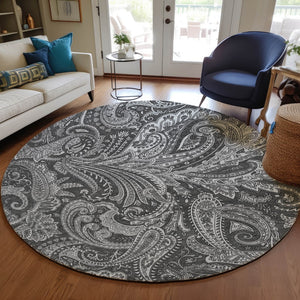 Homeroots 3' Stylish Green And Ivory Paisley Washable Area Rug For Indoor And Outdoor Spaces, Durable Design 8' Round Polyester 580174