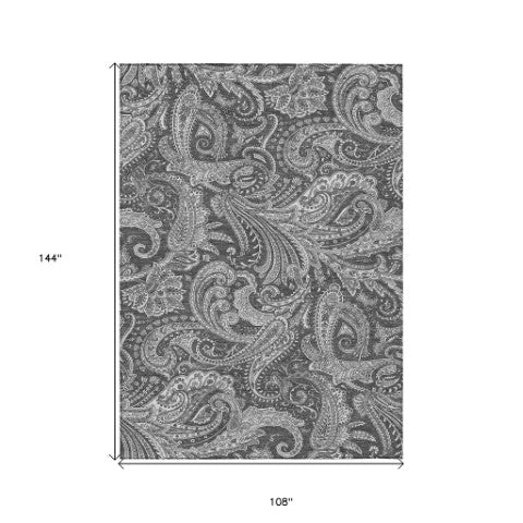Homeroots 3' Stylish Green And Ivory Paisley Washable Area Rug For Indoor And Outdoor Spaces, Durable Design 9' X 12' Polyester 580176