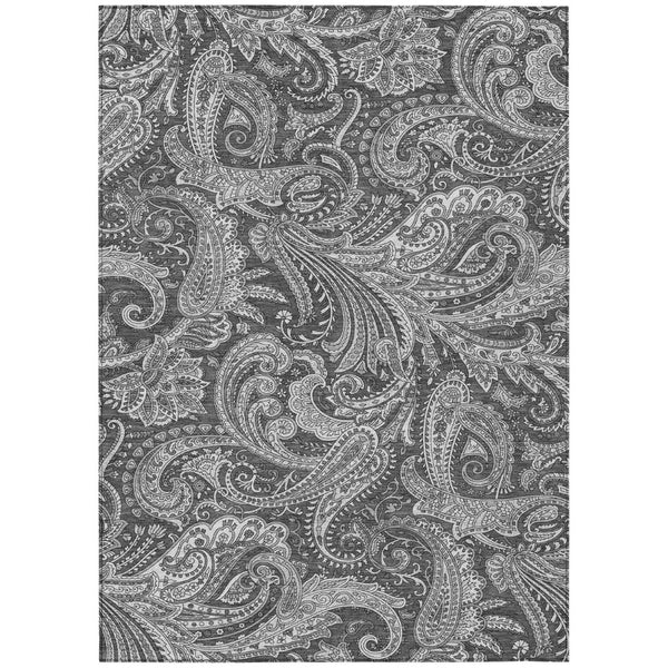 HomeRoots 9' Charcoal and Ivory Paisley Washable Area Rug for Indoor and Outdoor Spaces - Stylish and Durable 9' X 12' 580176