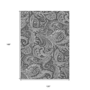 Homeroots 3' Stylish Green And Ivory Paisley Washable Area Rug For Indoor And Outdoor Spaces, Durable Design 10' X 14' Polyester 580177