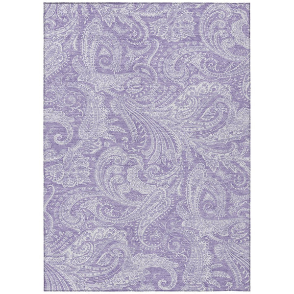 HomeRoots 5' Elegant Lavender Purple and Ivory Paisley Area Rug - Durable, Washable, Perfect for Indoors & Outdoors 5' X 8' 580179