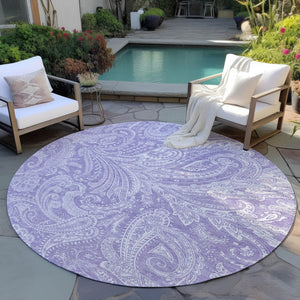 Homeroots 3' Stylish Green And Ivory Paisley Washable Area Rug For Indoor And Outdoor Spaces, Durable Design 8' Round Polyester 580180