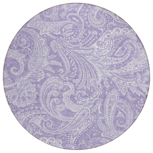 HomeRoots 5' Elegant Lavender Purple and Ivory Paisley Area Rug - Durable, Washable, Perfect for Indoors & Outdoors 8' Round 580180