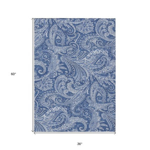 Homeroots 3' Stylish Green And Ivory Paisley Washable Area Rug For Indoor And Outdoor Spaces, Durable Design 3' X 5' Polyester 580184