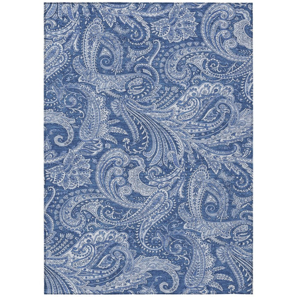 HomeRoots 5' Navy and Denim Blue Paisley Area Rug - Durable, Washable, Stylish for Indoor and Outdoor Spaces 5' X 8' 580185